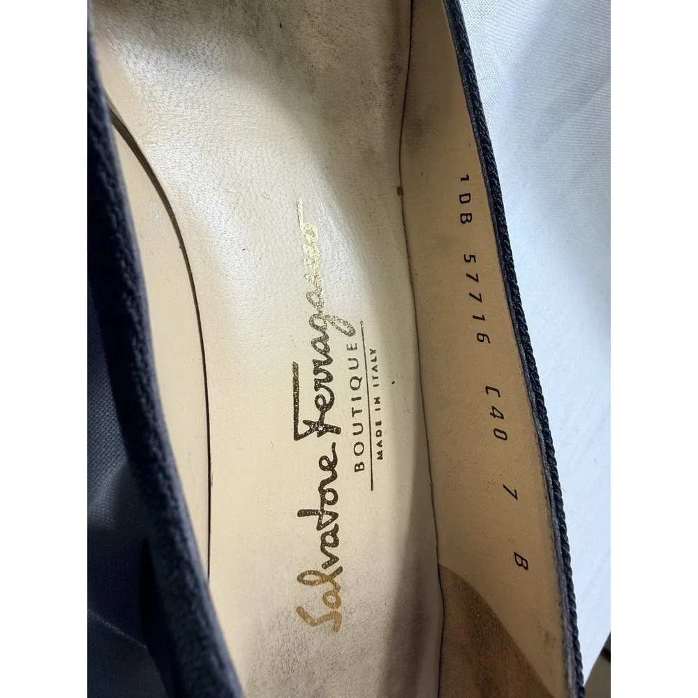 Vintage Ferragamo Fabric Pumps Black Square Toe Heels Italy 7 B Tours
